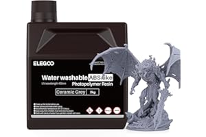 ELEGOO Water Washable ABS-Like Resin, 3D Printer Resin with High Toughness, Low Viscosity and High Precision, 405nm Rapid UV-Curing Photopolymer Resin, ABS Resin for LCD/DLP 3D Printing, Grey 2000G