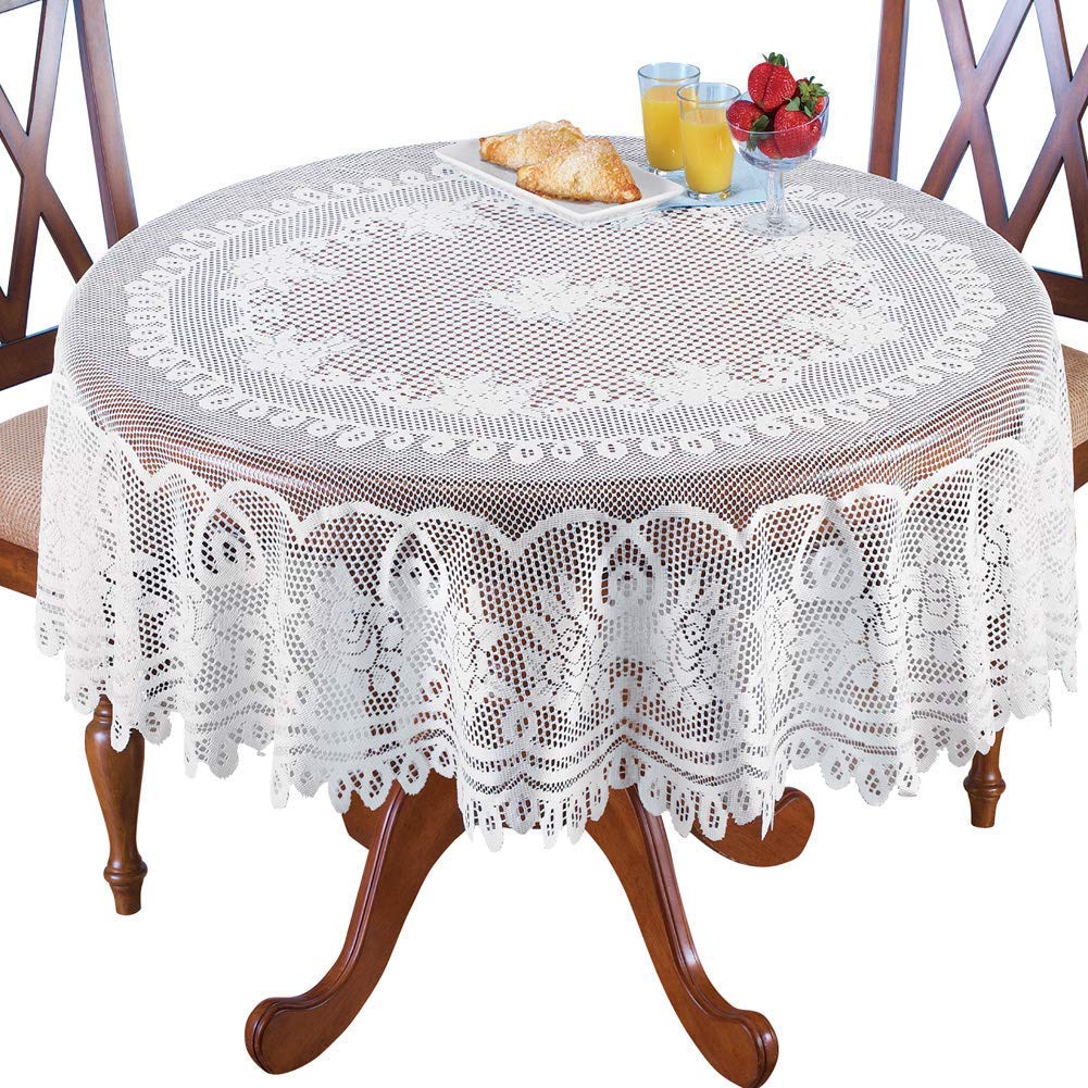 Sourcemall Lace Floral Tablecloth, Round White (70")
