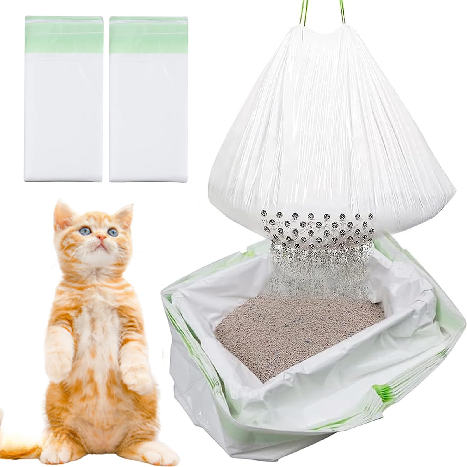 AOOGON Cat Litter Liners, Cat Waste Bags with Filter Hole, Cat Litter Tray Inserts, Drawstring Bags for Pets, Cats (2 Pack, 7 Liners)