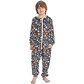 AEZODI Soccer Ball Onesie Pajamas Zip Up One Piece Sleepwear Hooded Jumpsuits