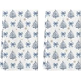 Artoid Mode Blue Bowknot Xmas Tree Christmas Kitchen Towels Dish Towels, 18x26 Inch Farmhouse Snowflake Winter Decoration Cleaning Set of 2