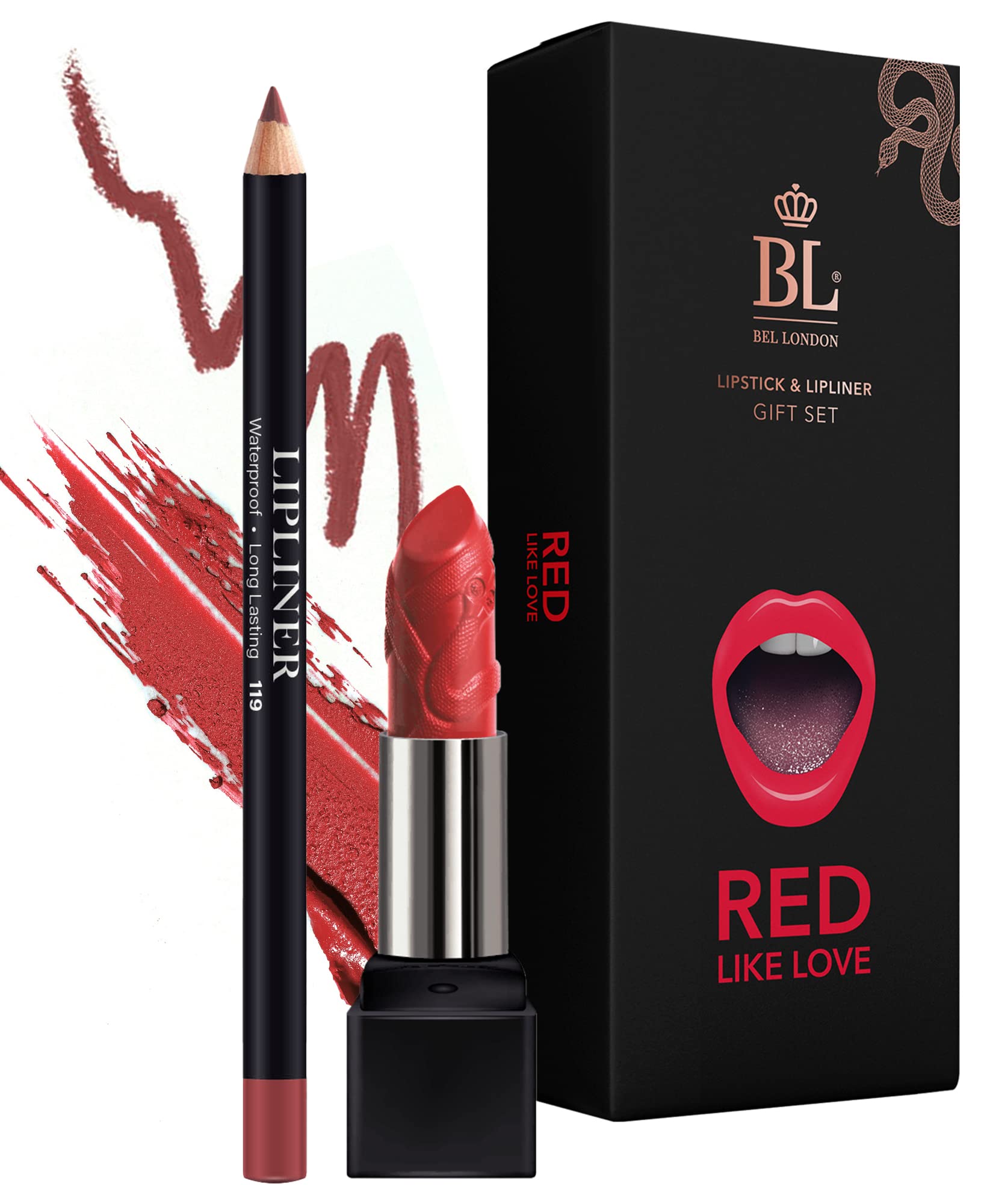 BL Color Matched Red Lip Liner & Lipstick Set - Full-Coverage Argan Long Lasting Lipstick and Lip Liner Set With Natural Oils for Nourishment, Hydration, & Protection