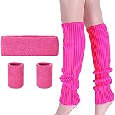 Sexybody Ribbed Knitted Leg Warmers Sweatband Set 80s Neon Running Headband and Wristband for Women & Girls Party Sports Yoga