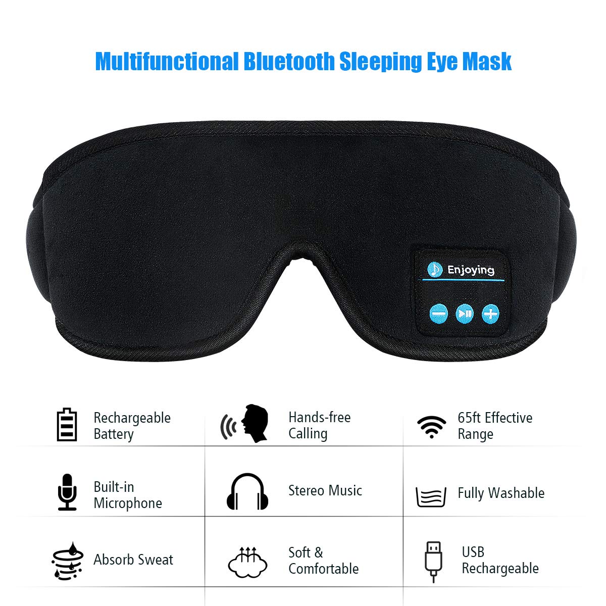 Silk Sleep Eye Mask with Headphones for Men Women : Upgrade Wireless Bluetooth V5.0 Sleeping Eye Mask, Music Sleep Eye Shades Built -in Speakers Microphone Fully Washable Adjustable Earphones