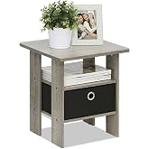 Furinno ANDREY Square Side Table, End Table, Night Stand, French Oak | Open Shelves, Storage Bin, Soft-Corner, Modern Bedside Table for Small Spaces, Study, Dorm, Living Room, Bedroom
