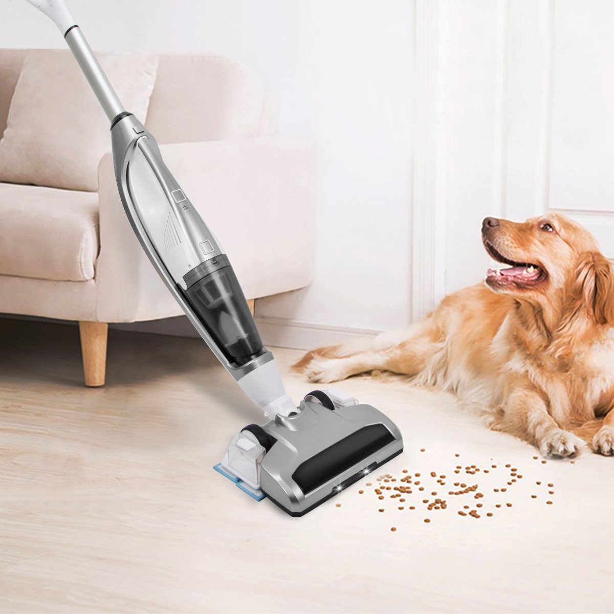 Cordless Vacuum Cleaner, EVERTOP 4 in 1 Bagless Stick Upright Vacuum Cleaner, Handheld Vacuum Cleaner, Floor Carpet Sweeper, Wet-Dry Vacuum Mop Cleaner for Hard Floor, Thin Carpet (Silver)