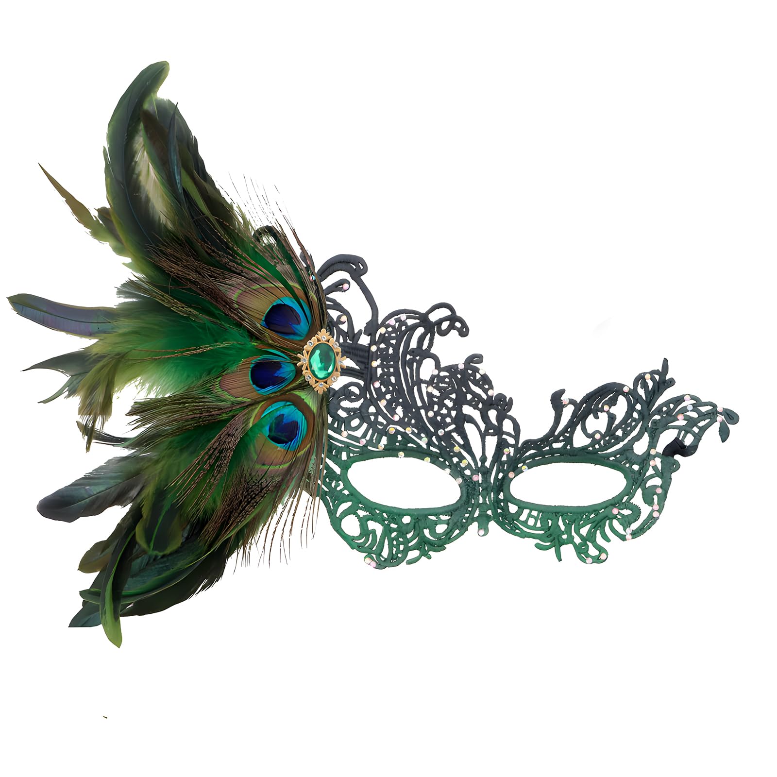 shirylzee Lace Feather Masquerade Mask for Women, Elegant Masquerade Ball Masks, Ladies Half Face Eye Mask, Gras Masks for Halloween Evening Prom Ball (Green)