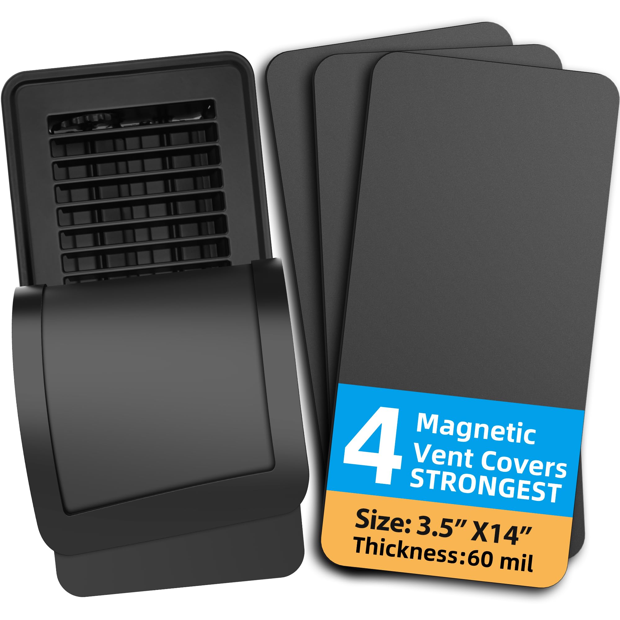 Photo 1 of Magnetic Vent Covers (4 Pack) for Complete Sealing of Residential Standard Floor Vent Covers 3.5" X 14" for Floor, Wall, or Ceiling Vents and Air Registers, for RV, Home HVAC and AC Vents, Black