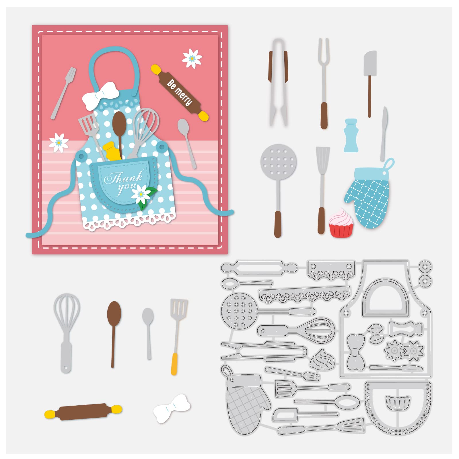 BENECREAT 11x13cm Kitchen Theme Metal Embossing Decoration Stencils, Aprons and Tableware Cutting Dies Stencil for DIY Paper Card Scrapbooking Embossing, 0.8mm Thick