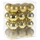 RELONGGI Christmas Balls Ornaments, Gold, 24pcs 1.5" | Pre-Strung, Xmas Tree Decorations, 3 Style Shatterproof, Birthday Halloween Holiday Wedding
