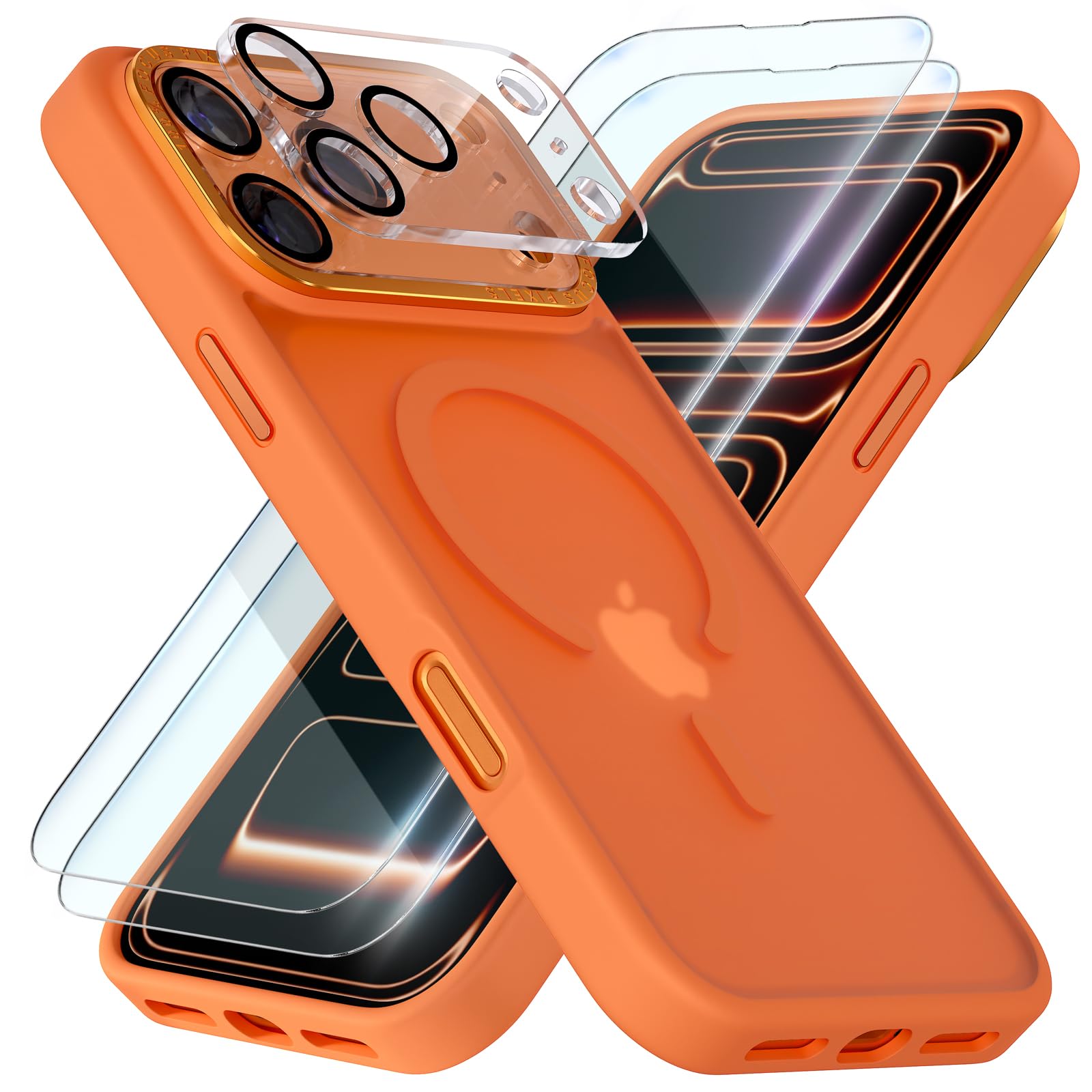 beuxece Magnetic for iPhone 17 Pro Max Case [Compatible with Magsafe] [Military Grade Drop Protection] [Anti-Fingerprint] Translucent Matte Shockproof Women Phone Case Cover, Orange