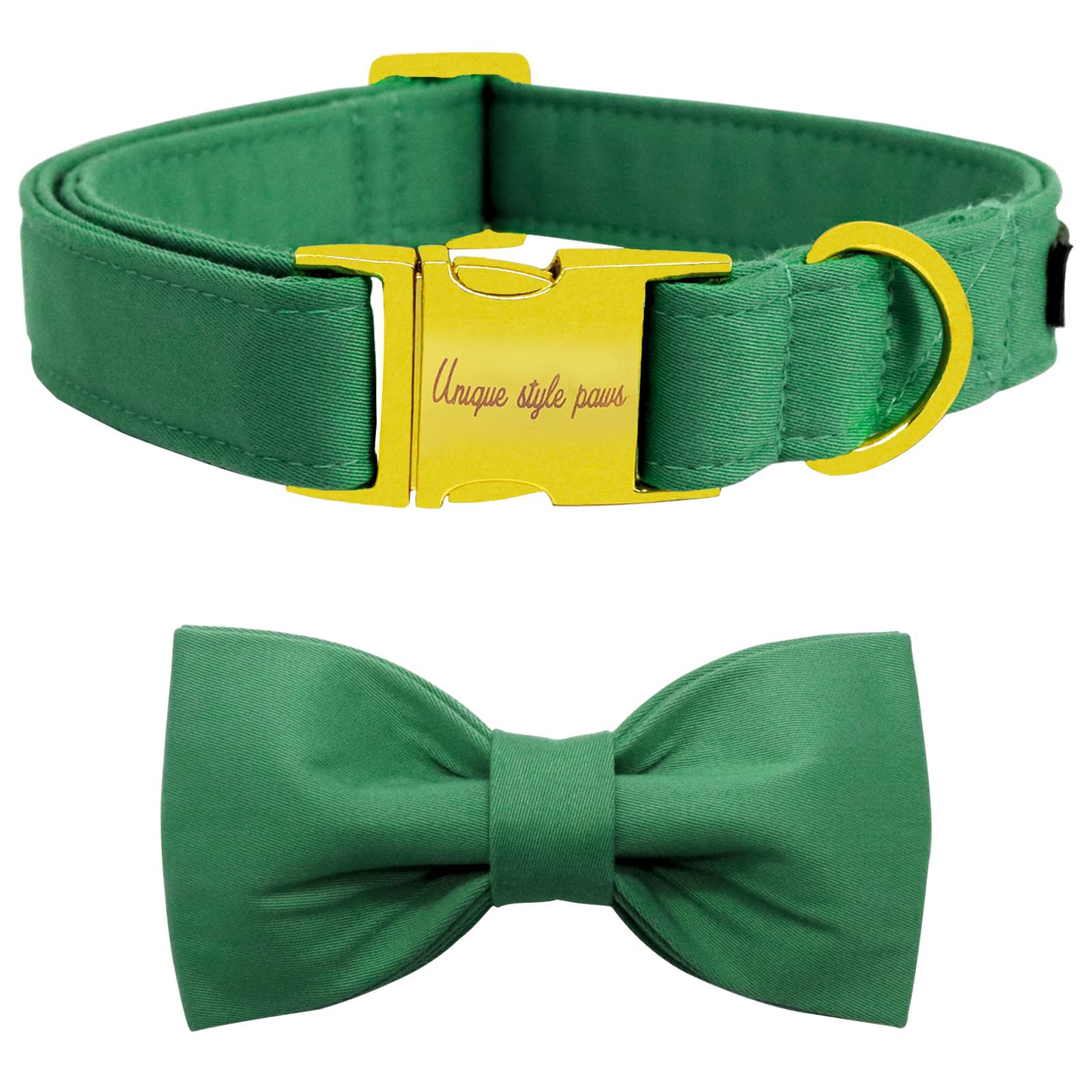 Unique style paws Dog Collar with Bowtie, Soft Cotton Collar with Reinforced Golden Metal Buckle Comfortable & Adjustable Collar for Small Medium Large Dogs & Cats