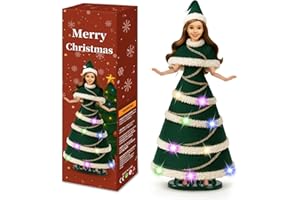 LADY CAT 11.5-Inch Christmas Doll – LED Light-Up Dress with 3 Lighting Modes (Slow Flash, Fast Flash, Steady On),Display Stand, for Girls Ages 3–12 (Christmas Doll)