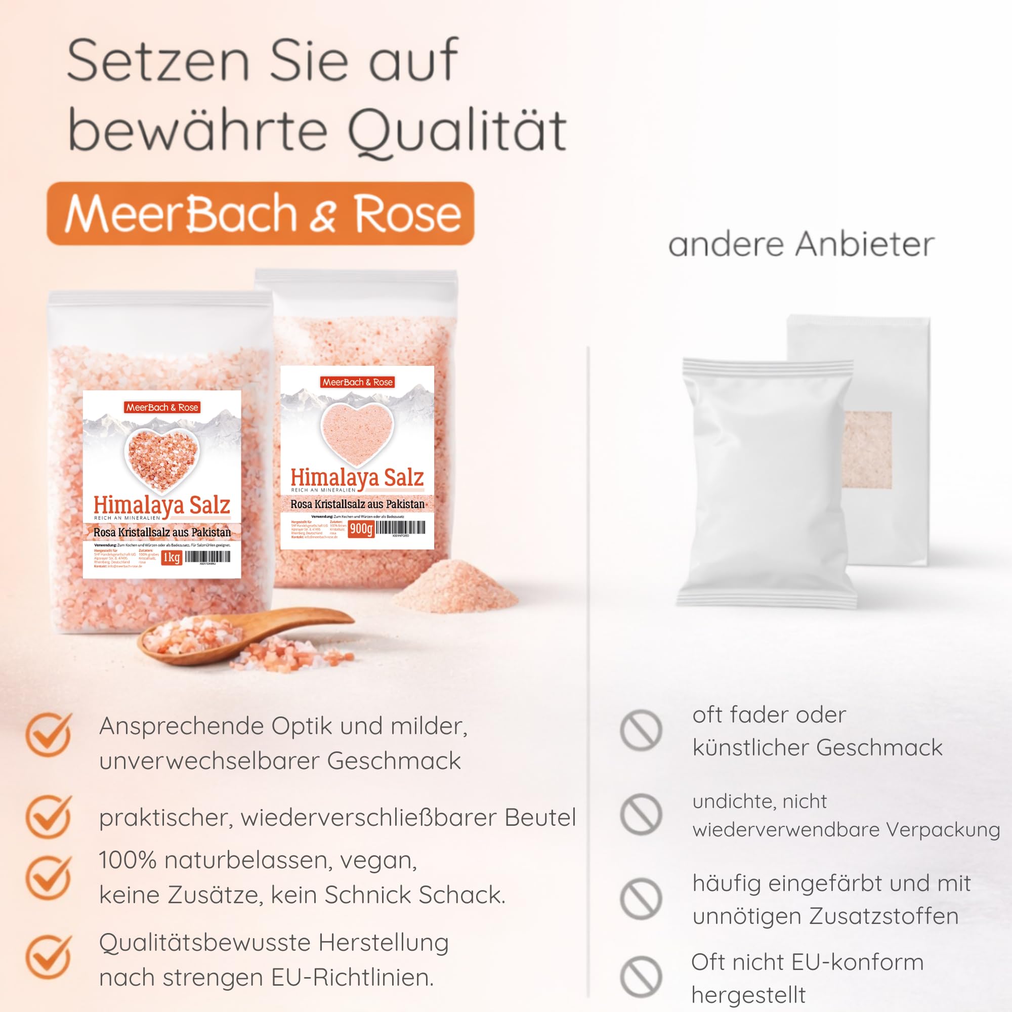 MeerBach & Rose Himalaya Salz, rosa Kristallsalz, 1kg grobe Körnung für die Salzmühle, Pink Salt, Badesalz, original aus Punjab Pakistan 3