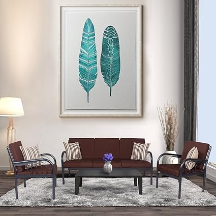 FurnitureKraft Vienna Metal Sofa Set 3-1-1 with Brown Mattress