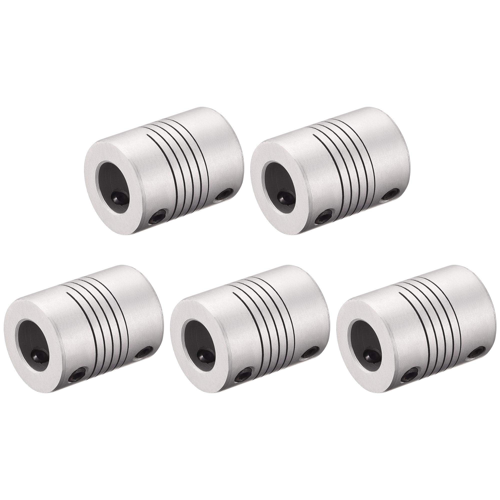 sourcing map 10mm to 10mm Aluminum Alloy Shaft Coupling Flexible Coupler Motor Connector Joint L25xD19 Silver,5pcs
