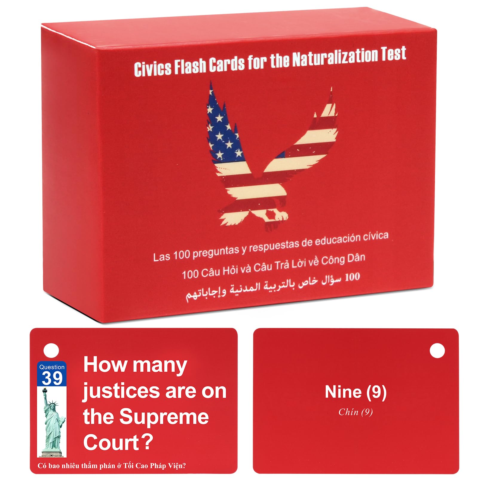 US Citizenship Test Flash Cards 2025 (Thẻ Công Dân Năm 2025 Phiên Bản Tiếng ANH và Tiếng Việt) 100 USCIS Civics Questions with Metal Ring (Thẻ cho Công dân 100 Câu hỏi) for American Exam (Vietnamese)