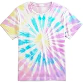 Tie Dye Graphic T-Shirt for Boys Girls – Crewneck Short Sleeve Lightweight Tee, Vibrant Summer Top for Ages 6-16