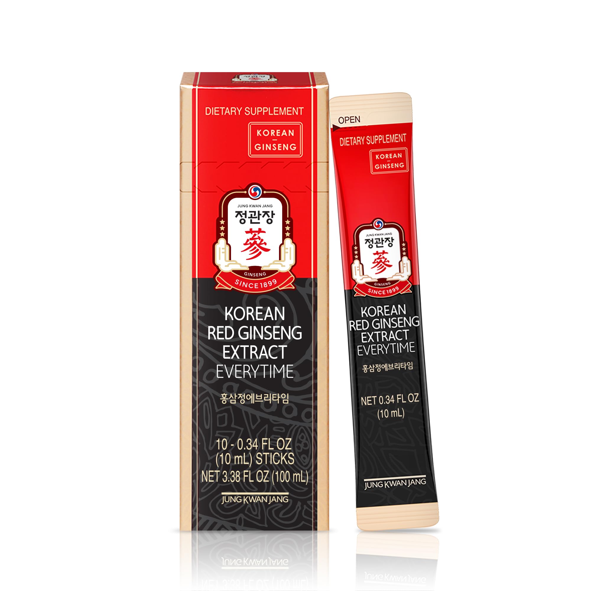 Jung Kwan Jang Korean Red Ginseng Extract Everytime 3000mg | Sugar Free Energy Supplement, Ginseng Tea, Ginseng Supplement, Korean Food | Energy Boost, Stamina | 10 Count