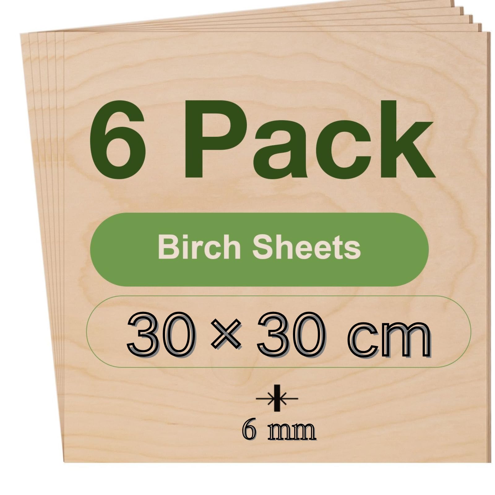 ROBOTIME 6mm Plywood Sheets Birch Veneer Cut to Size 30×30 CM 6 Pack Wood Burning Model Making Laser Ply Material, Thin Wood Sheets for Craft Projects — image 1