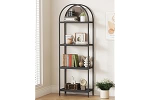 Yusong Bookshelf 4 Tier Arched Bookcase, 71.3" Tall Industrial Open Book Shelves for Living Room, Modern Freestanding Display Shelving Unit Storage Rack with Metal Frame, Office, Bedroom, Black