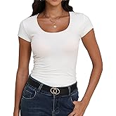 Roselux Women's Scoop Neck Short Sleeve Fitted Shirts Summer Casual Stretchy Basic T-Shirt Tops