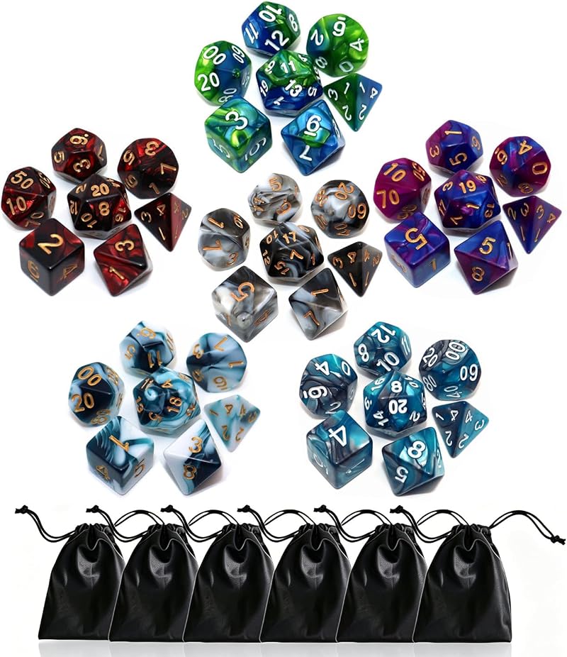 CREEBUY Polyhedral DND Dice Set 42 Pieces Double-Colors D4 D6 D8 D10 D12 D20