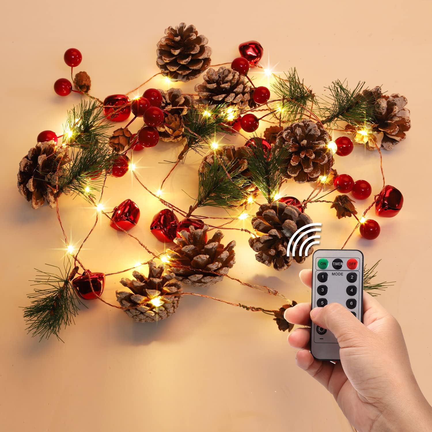 Wreaths, Garlands & Swags - Christmas Decorations, Christmas Pine Cone lights, Pine Cone light string Christmas Decorations Indoor Christmas Garland with Lights Christmas Tree Indoor Home Dec (3 Meters-With remote control)