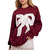 SweatyRocks Women's Lace Bow Graphic Long Sleeve Sweatshirts Oversized Casual Crew Neck Pullover Tops