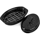 13 Inch Small Roasting Pan with Lid and Rack, Enamel Carbon Steel Roaster Pan, High Temperature Resistance and Dishwasher Safe, Cookware for Small Poultry &amp; Vegetables