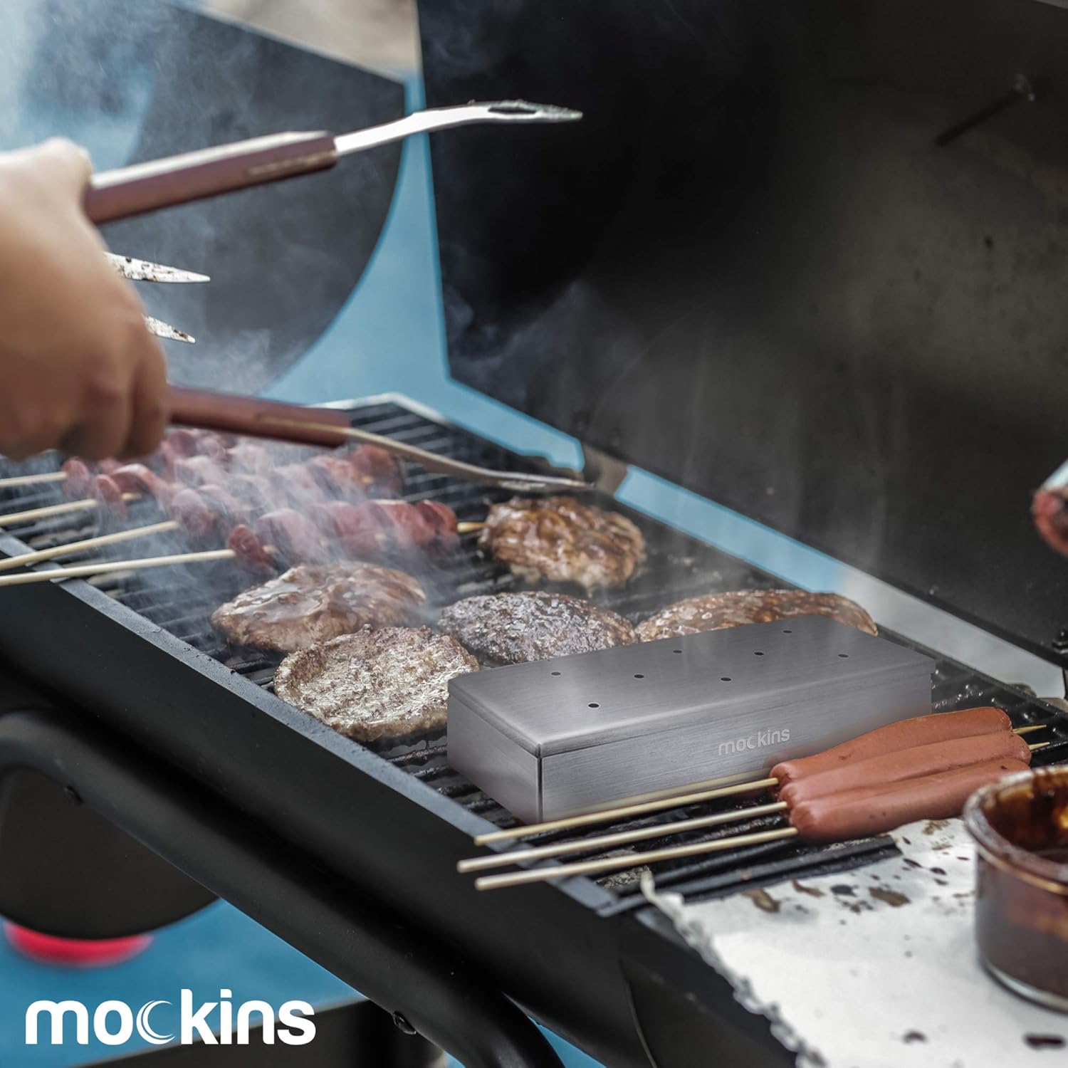 Mockins Stainless Steel BBQ Smoker Box for Grilling Barbecue Wood Chips On Gas Grill or Charcoal Grill - Grilling Accessories: Garden & Outdoor