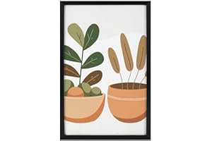 GHEPSDW Wall Art, Two Potted Plants Wood Frame Canvas Painting Ready to Hang, Modern Decorative Artwork for Living Room, Bedr