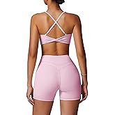 QBGJTD Womens Workout Sets Cross Back Sports Bras Matching High Waist Biker Shorts Yoga Jogger Outfits Work Out Clothes