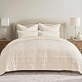 EVERGRACE Velvet Quilt King Size, Luxury Velvet Bedding Set, Ultra Soft Ruched Quilt Sets, Lightweight Comforter Vintage Textured Bedspread Coverlet with 2 Shams for All Season, Cream White