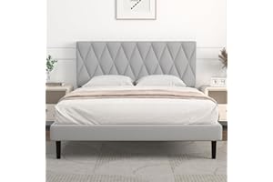 IYEE NATURE Queen Bed Frame Upholstered Platform with Headboard and Strong Wooden Slats, Strong Weight Capacity, Non-Slip and Noise-Free,No Box Spring Needed, Easy Assembly,Gray