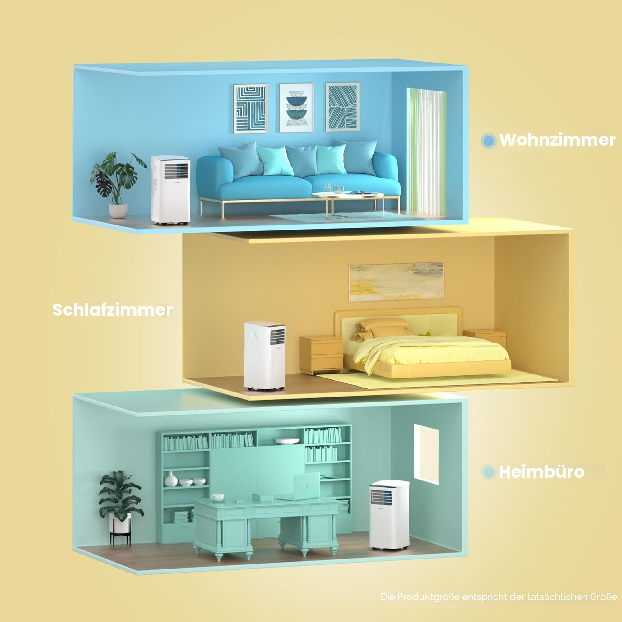 Comfee Mobiles Klimagerät MPPH-09CRN7, 3-in-1 Klimaanlage mit Abluftschlauch, Kühlen&Entfeuchten&Ventilieren, 9000 BTU, 2.6kW, für Räume ca. 80m³(31㎡), EEK A 3