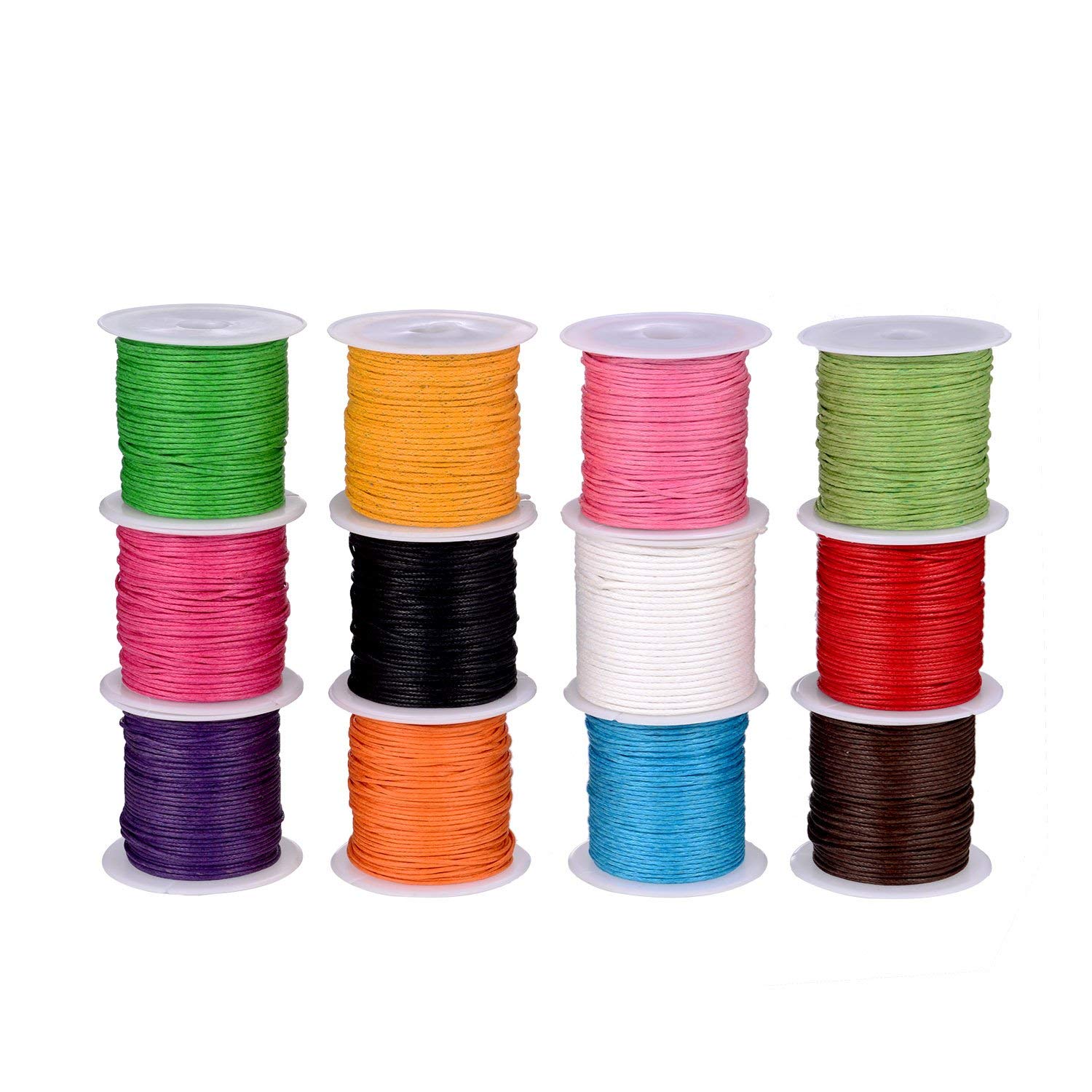Waxed Cord,Necklace Cord 12 rolls 1mm Colorful Imitation Leather Waxed Thread Braided Strings for Craft Making DIY Beading 12 Colors 120m