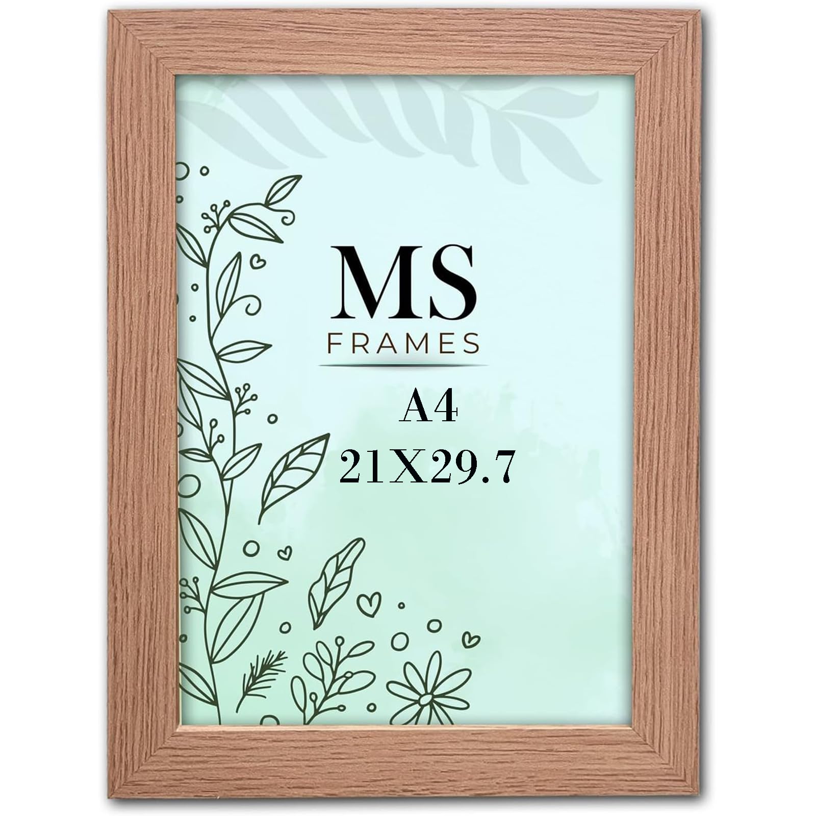 A4 Oak Picture Frames (8.3 x 11.7 Inch) Poster Frame - Clear Acrylic Display Poster MDF Wooden Portrait/Panoramic - Flat Wall Mount Hang Hooks & Free Tabletop Stand (21 x 29.7 cm)