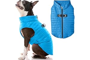 Gooby Puffer Vest Dog Jacket - Blue, Medium - Ultra Thin Zip Up Wind Breaker with Dual D Ring Leash Water Resistant for Small to Medium Dogs
