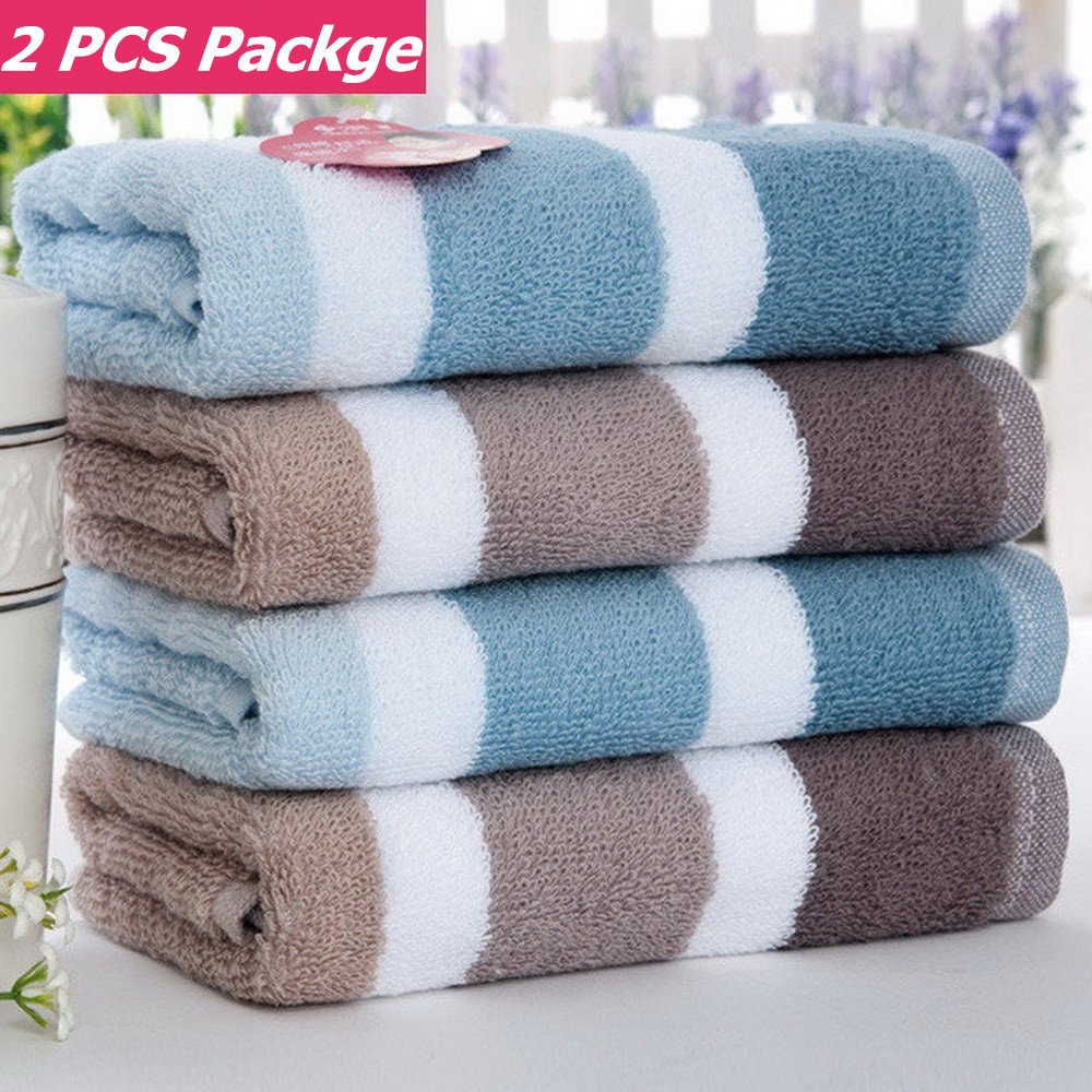 Grace Towel 31 x 62 cm Light Brown and Blue Big Stripe Pure