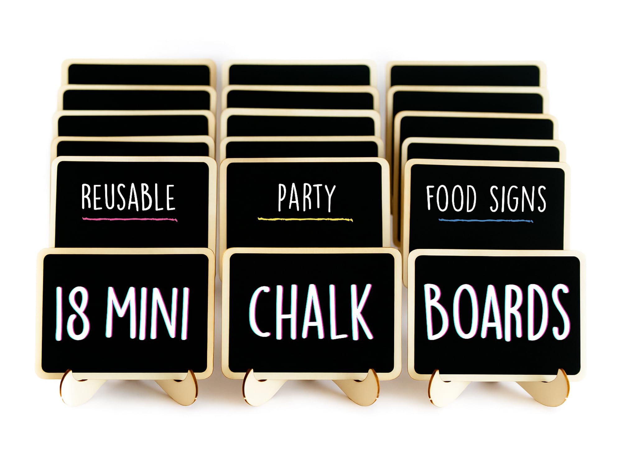 Photo 1 of Mini Chalkboard Signs for Food, 18 Pack Framed Small Chalk Boards with Stand Including 3 White Chalk Sticks, Food Party Label Tags, Wedding Buffet Cheese Candy Table Supplies