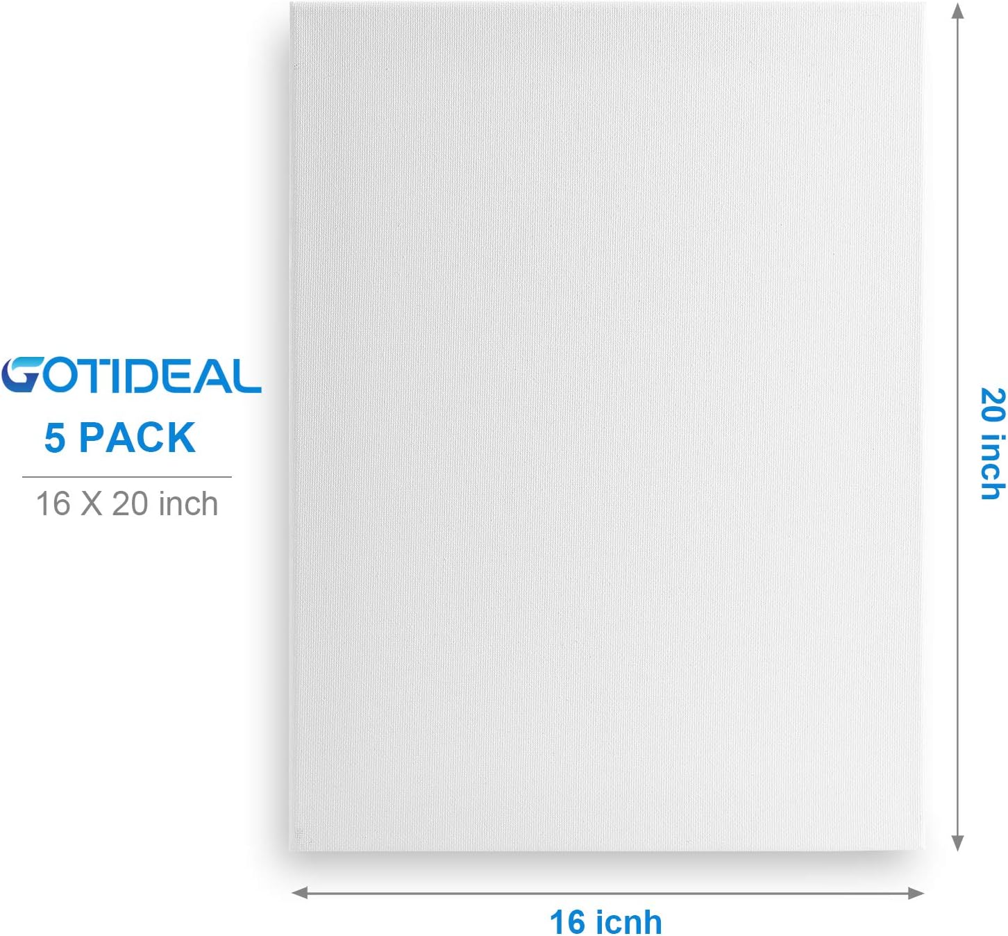 GOTIDEAL Stretched Canvas, 16x20" Inch Set of 5, Primed White - 100% Cotton Artist Canvas Boards for Painting, Acrylic Pouring, Oil Paint Dry & Wet Art Media