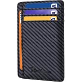 Travelambo Slim Wallet Front Pocket Minimalist Leather RFID Blocking Medium Size (Carbon Fiber Black)