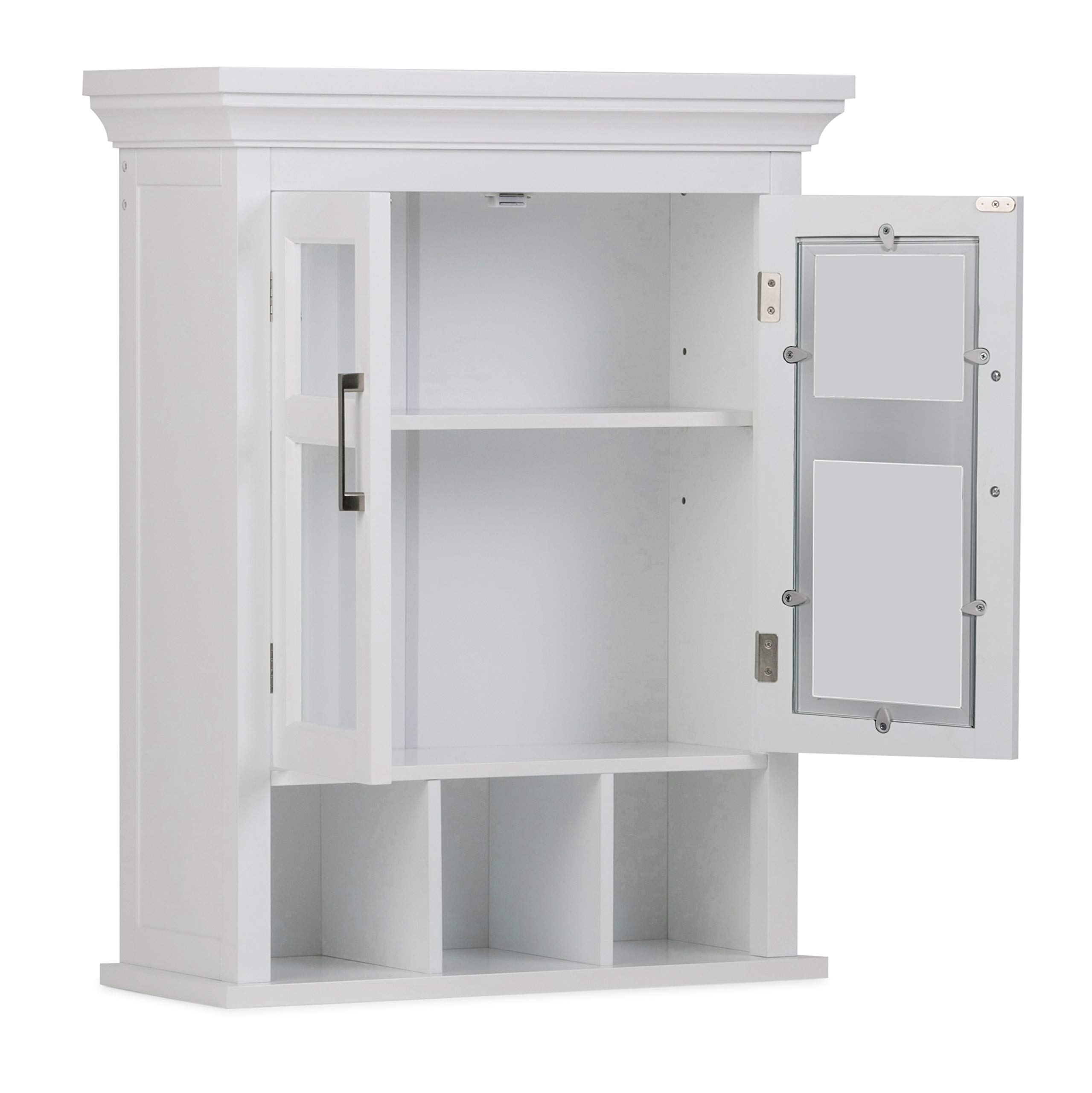 SIMPLIHOME Avington 30 inch H x 23.6 inch W Two Door Wall Bath Cabinet with Cubbies in White