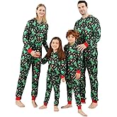 VNVNE Matching Christmas Onesie Pajamas for Family/Couples/Women/Men, Xmas Holiday Reindeer Striped Adults Pjs Sleepwear