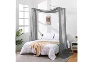 JADE POKE Bed Canopy Curtains 288 Inch Long, Grey Sheer Canopy Bed Curtains, Bed Canopy for Kids Adult, Canopy Bed Curtains Hang from Ceiling, Window Valance Curtain Wide 52 (King, Grey)
