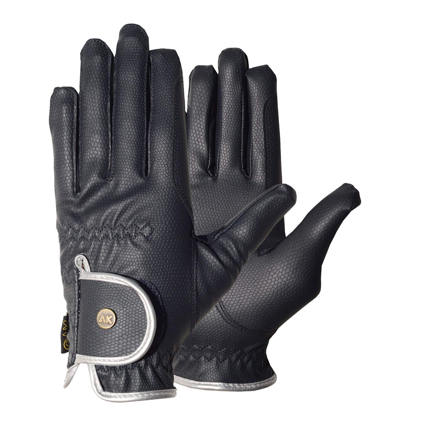 AK Synthetic Grip Horse Riding Gloves All Season Unisex Equestrian Gloves (Navy/Silver, M)