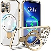 Pmteyoim Magnetic for iPhone 13 Pro Max Case with Invisible Stand[Compatible with MagSafe][Full Camera Lens Protector][Military Drop Protection] Shockproof Not Yellowing Clear Slim Soft for Women Men