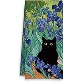 Fuasei William Morris Floral Black Cat Kitchen Towels, Cat Lover Mom Lady Gifts Hand Towels for Bathroom, Floral Kitten Dish Tea Towel for Kitchen, 16x24 Inch