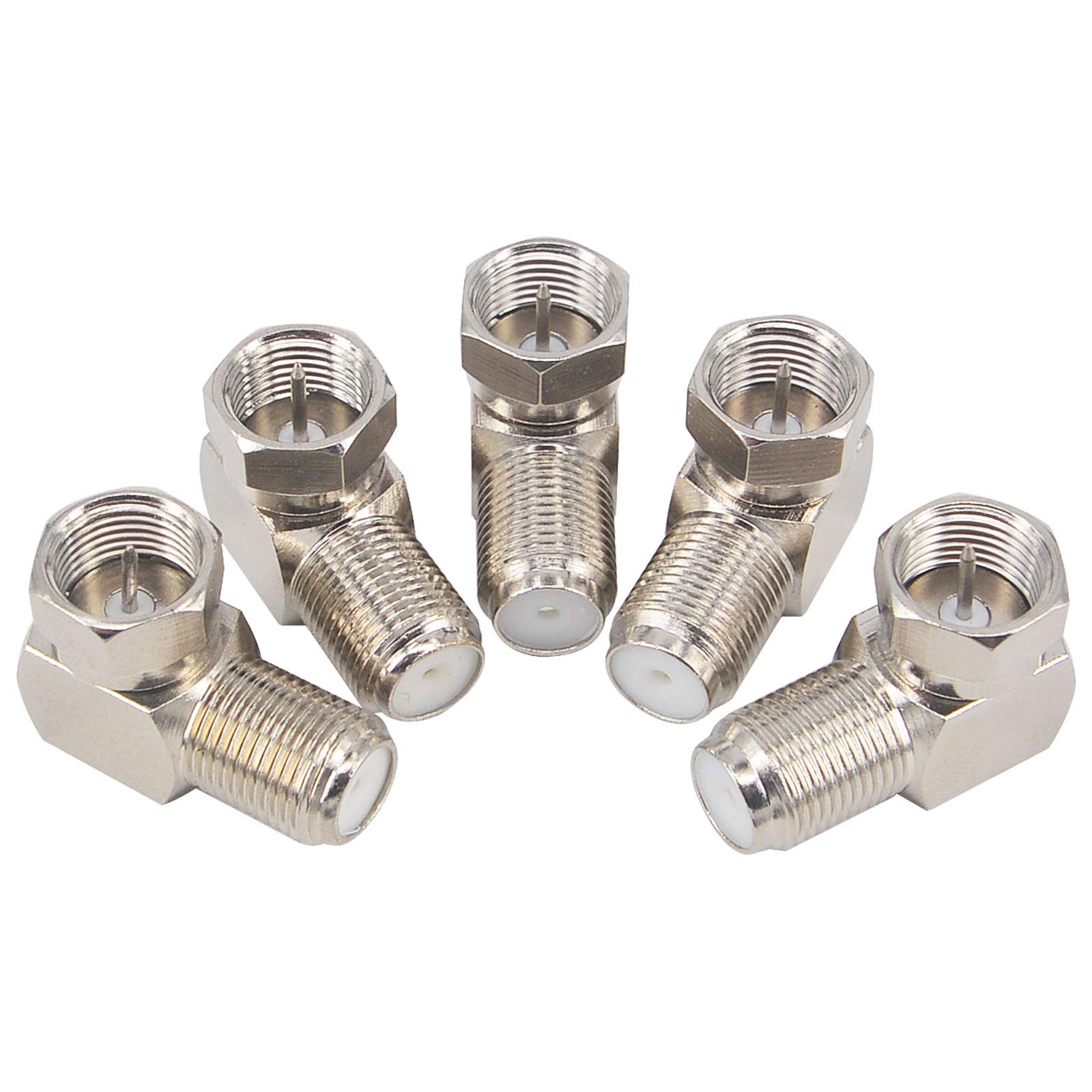 BOOBRIE 90 Degree F Coaxial Connector Right Angle F-Type Coax Connector F Type Male to Female Adapter Coaxial RG6 Adapter Satellite Cable Connector for Coax Cable Wall Plates Satellite SKY Virgin 5PCS